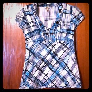 Blue black and white dress shirt